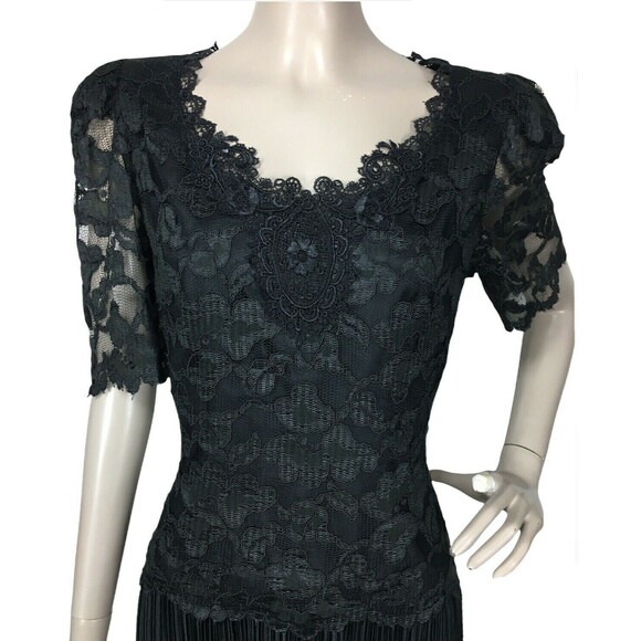 VTG 70s Barbara Chodos Michael Marcella Lace Puff Sleeve Pleat Skirt Midi Dress - Picture 4 of 10
